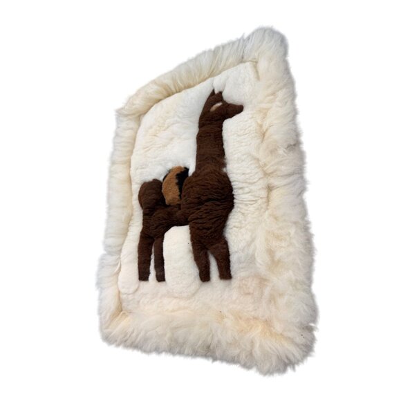 Alpaca Wool Handmade Wall Hanging 22"x16" Brown & White Accent - Picture 4 of 8